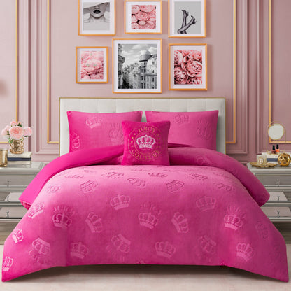 Embossed Plush Crown Comforter Set - Hot Pink Crown - Juicy Couture