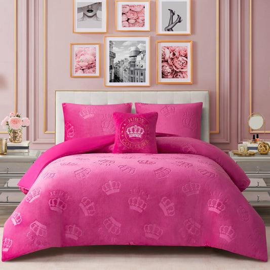 Embossed Plush Crown Comforter Set - Hot Pink Crown - Juicy Couture