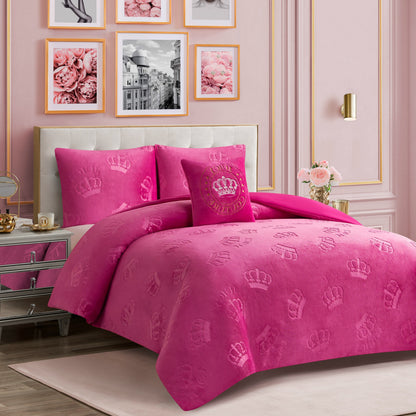 Embossed Plush Crown Comforter Set - Hot Pink Crown - Juicy Couture