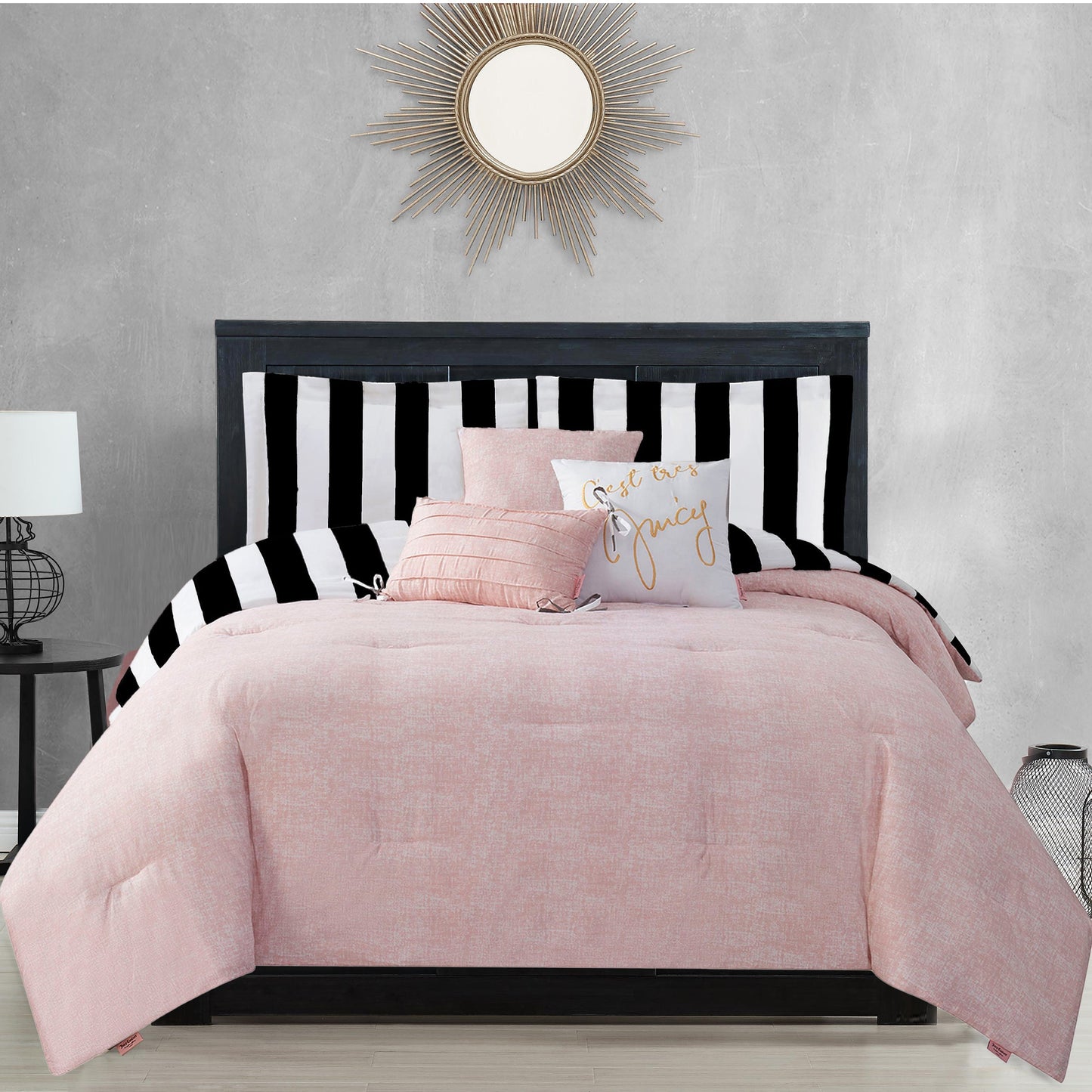 Cabana Striped Reversible Comforter Set - Black/White - Juicy Couture