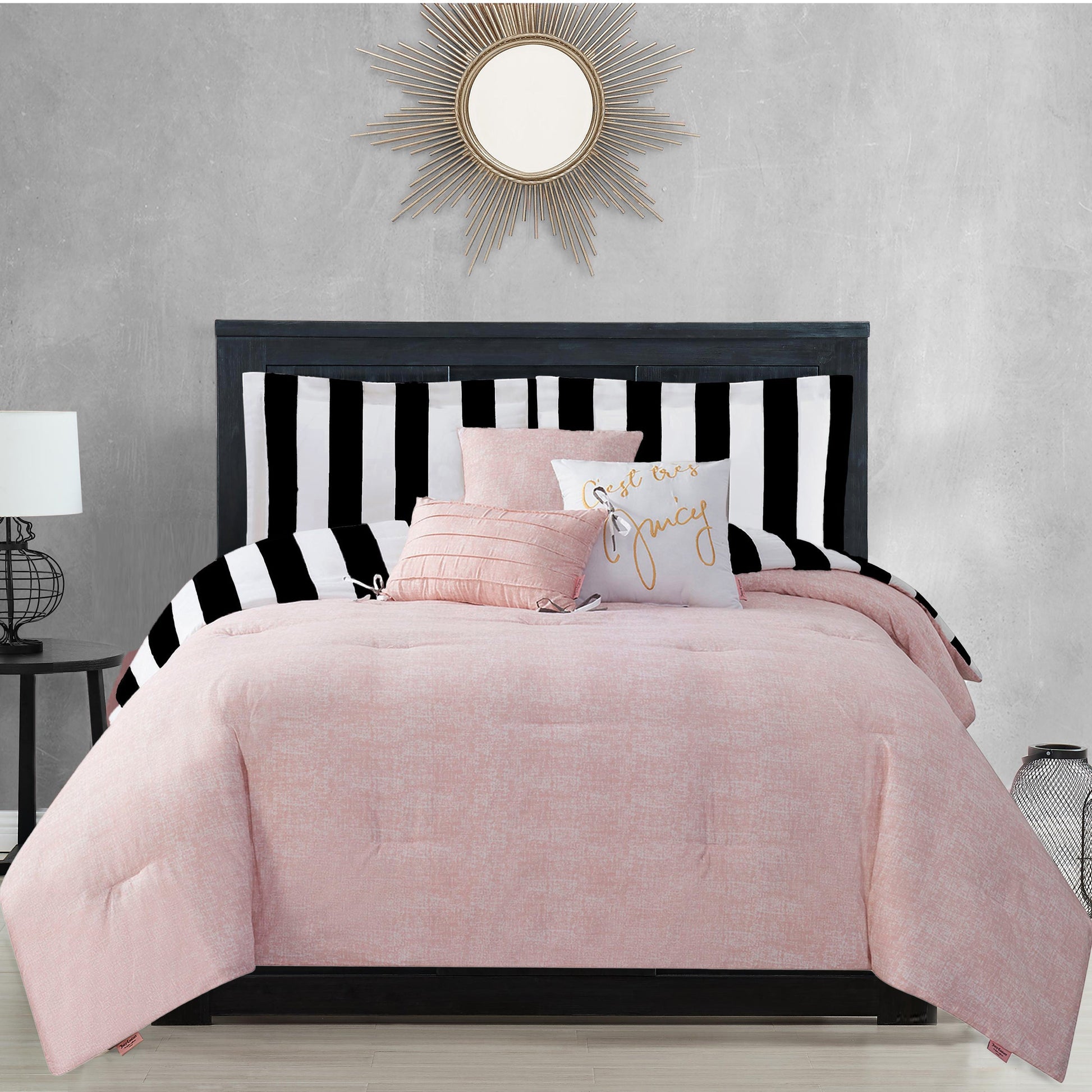 Cabana Striped Reversible Comforter Set - Black/White - Juicy Couture