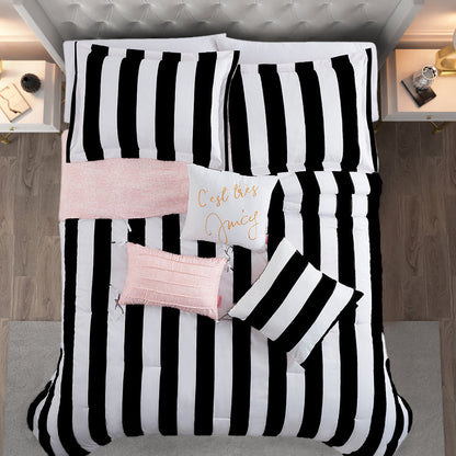 Cabana Striped Reversible Comforter Set - Black/White - Juicy Couture
