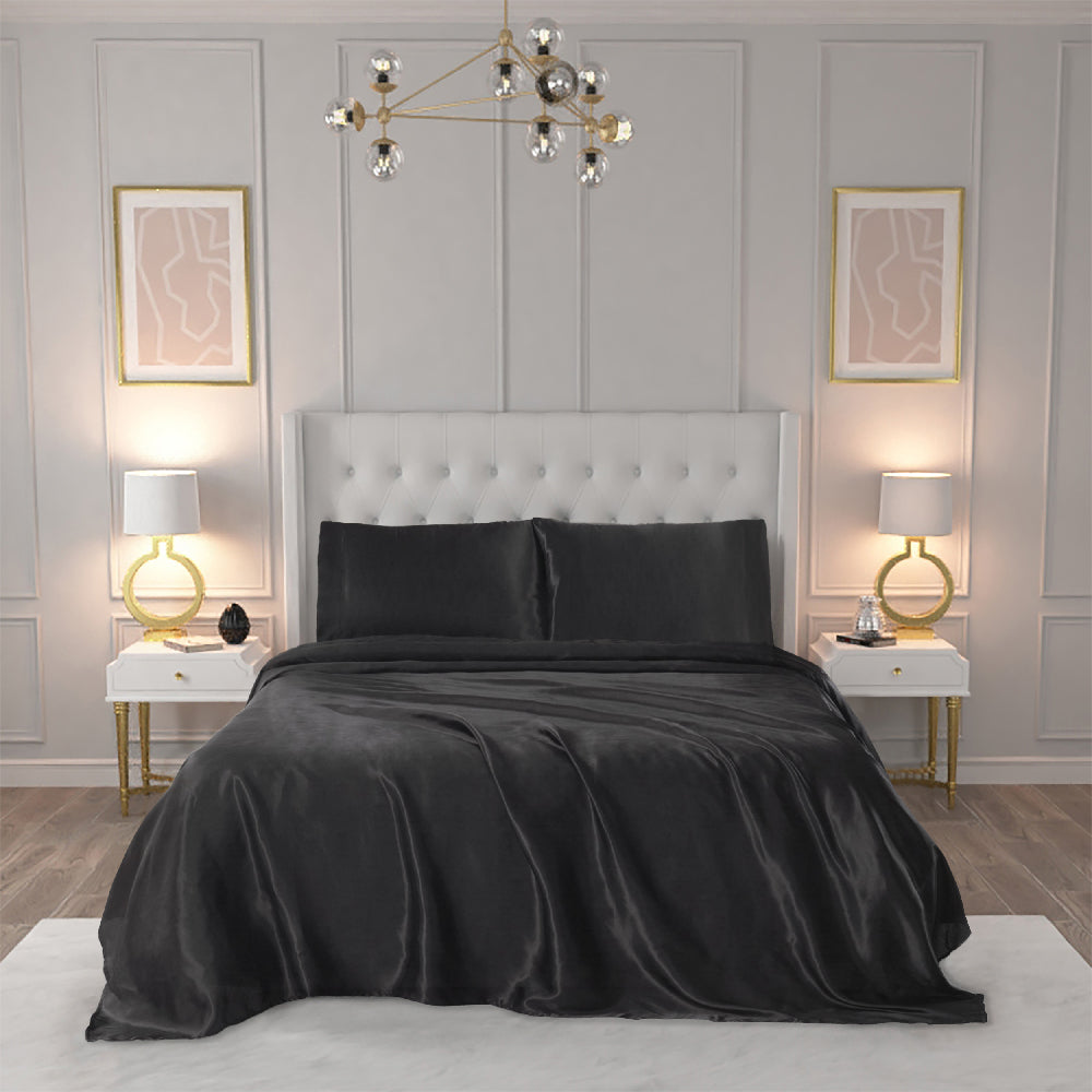 Solid Satin Sheet Set - Black - Juicy Couture