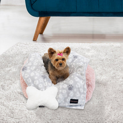 Pet Throw Blanket & Bone Pillow 2-Piece Set - Grey/White - Juicy Couture