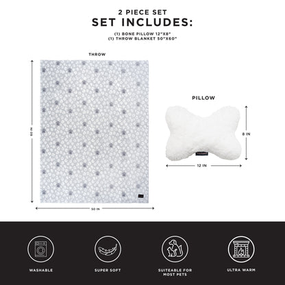 Pet Throw Blanket & Bone Pillow 2-Piece Set - Grey/White - Juicy Couture