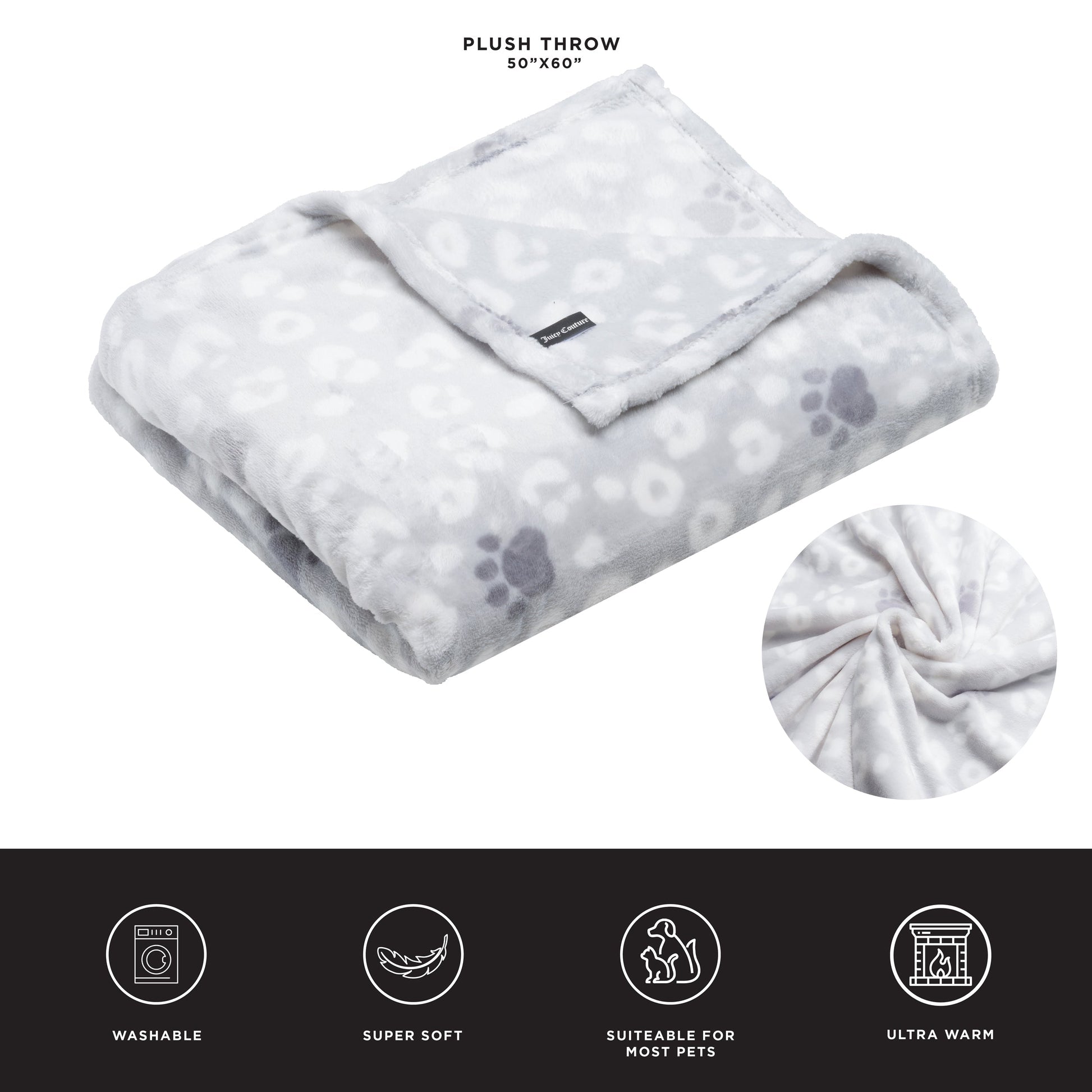 Pet Throw Blanket & Bone Pillow 2-Piece Set - Grey/White - Juicy Couture