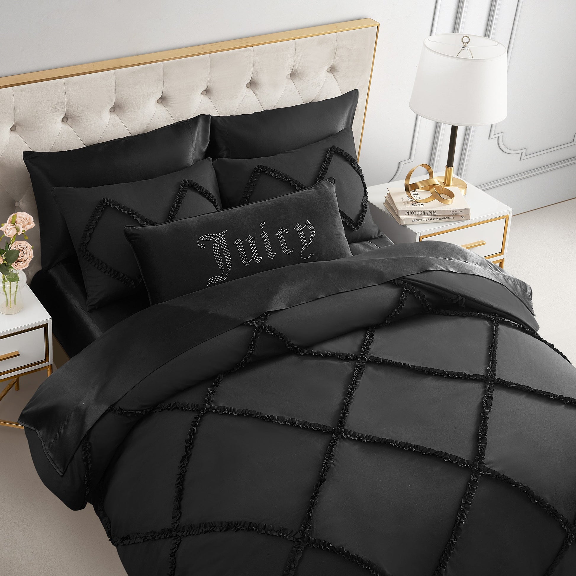 Diamond Ruffle Comforter Set - Black - Juicy Couture