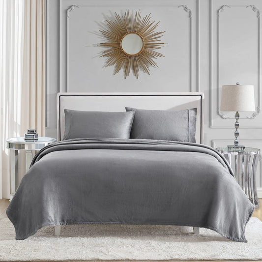 Solid Plush Sheet Set - Heather Grey - Juicy Couture