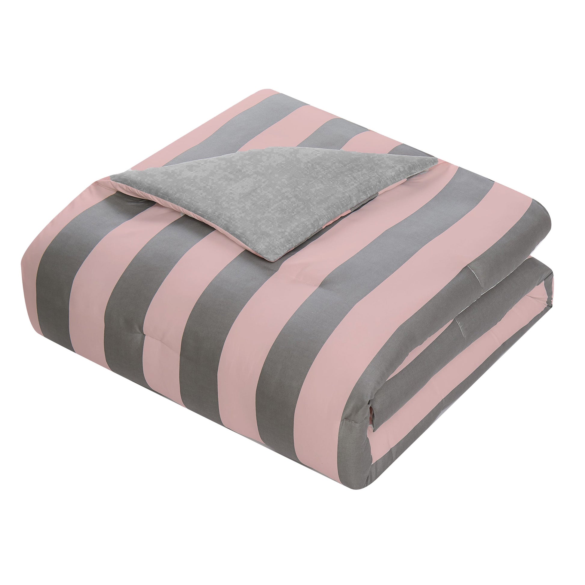 Cabana Striped Reversible Comforter Set - Grey/Pink - Juicy Couture