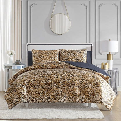 Monica Leopard Satin Reversible Comforter Set - Leopard - Juicy Couture