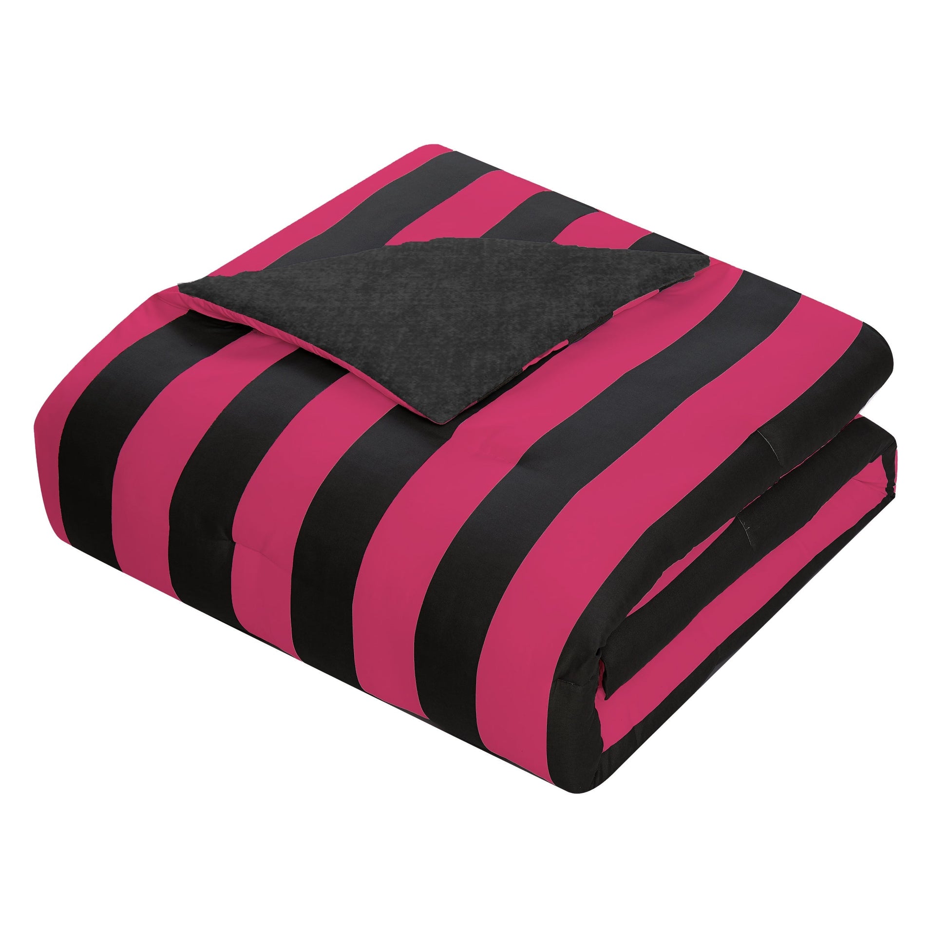 Cabana Striped Reversible Comforter Set - Black/Hot Pink - Juicy Couture