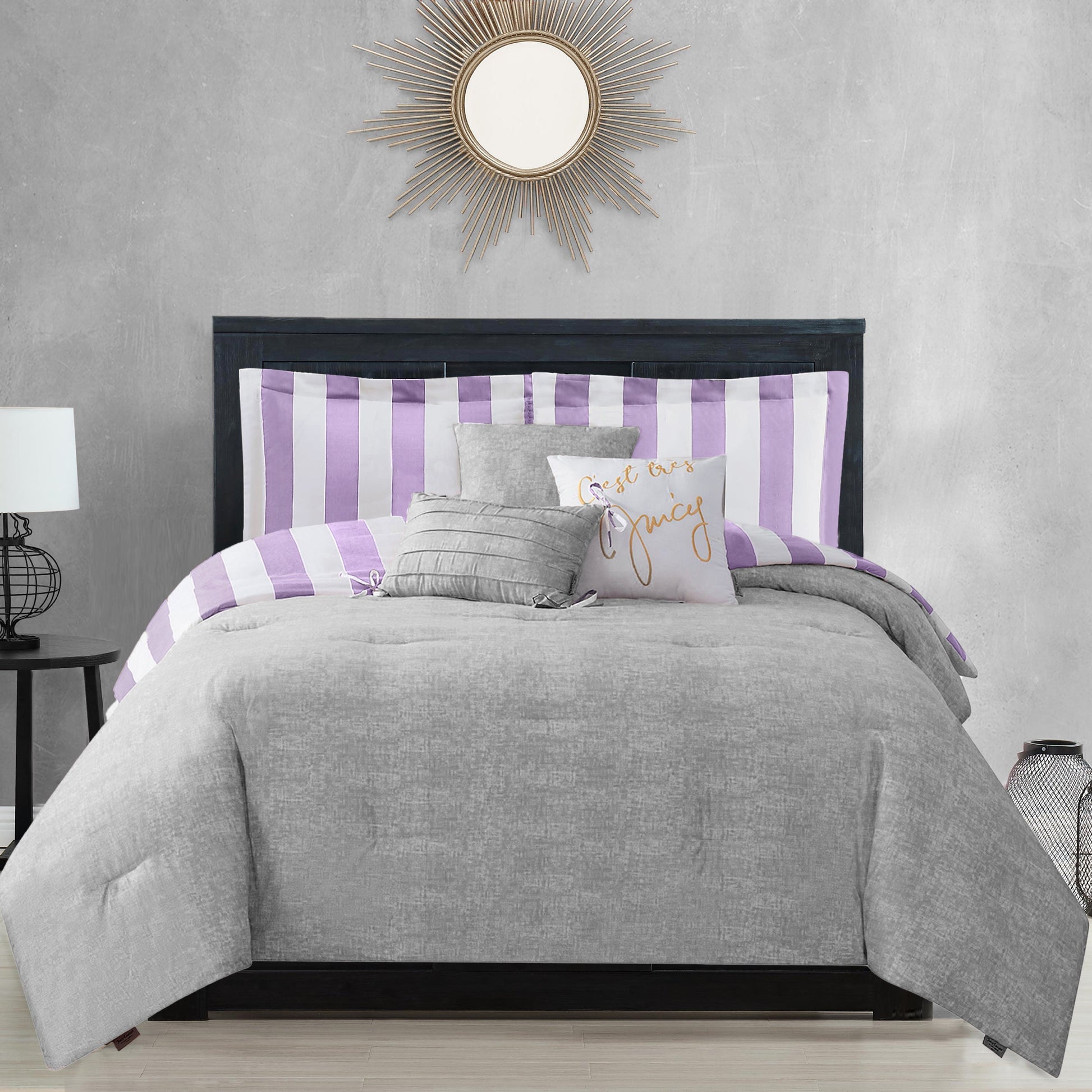 Cabana Striped Reversible Comforter Set - Lavender/White - Juicy Couture