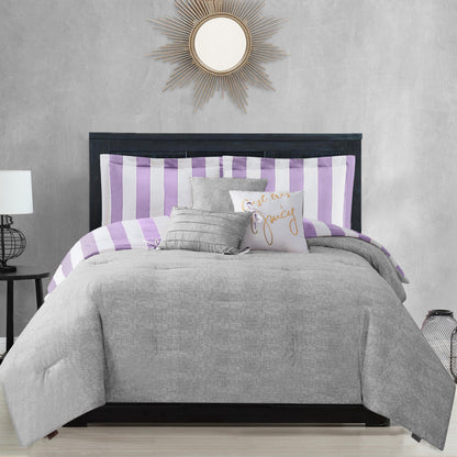 Cabana Striped Reversible Comforter Set - Lavender/White - Juicy Couture
