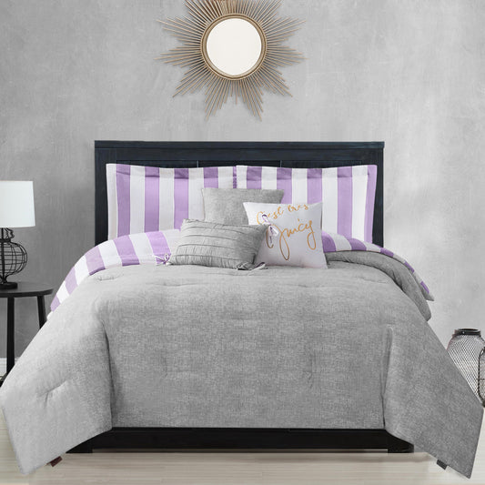 Cabana Striped Reversible Comforter Set - Lavender/White - Juicy Couture