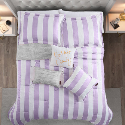 Cabana Striped Reversible Comforter Set - Lavender/White - Juicy Couture