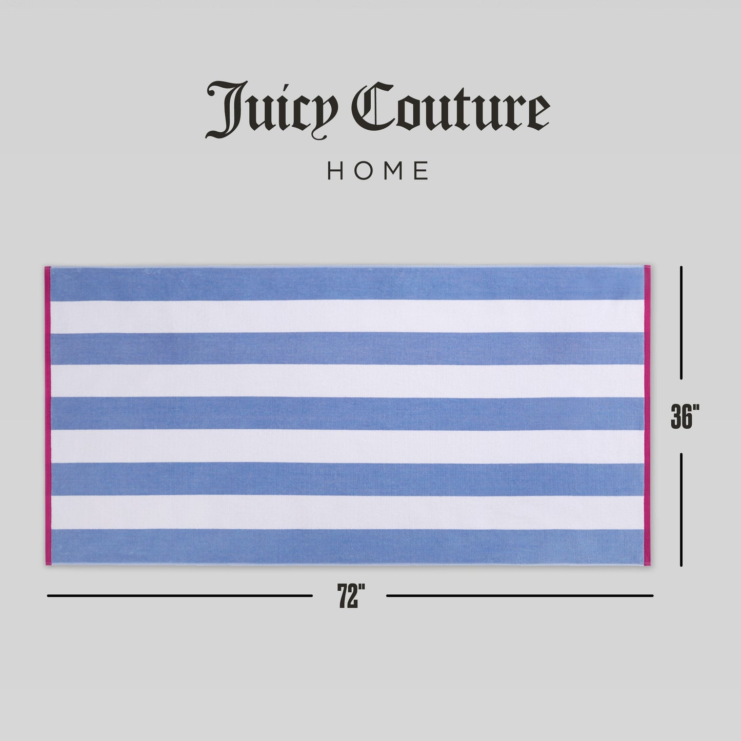 Reversible Cabana Cotton Beach Towel - Blue/White To Hot Pink/White - Juicy Couture