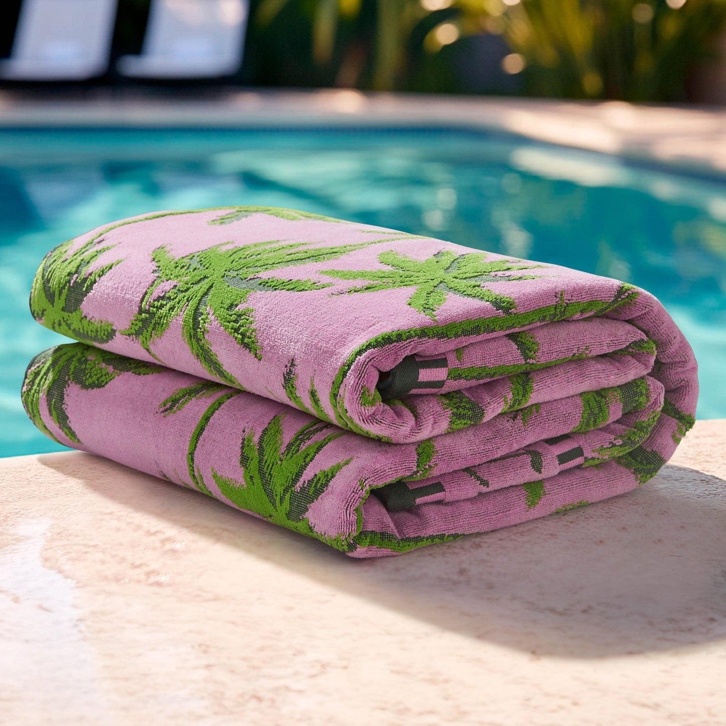 Palm Trees Cotton Beach Towel - Pink/Green - Juicy Couture