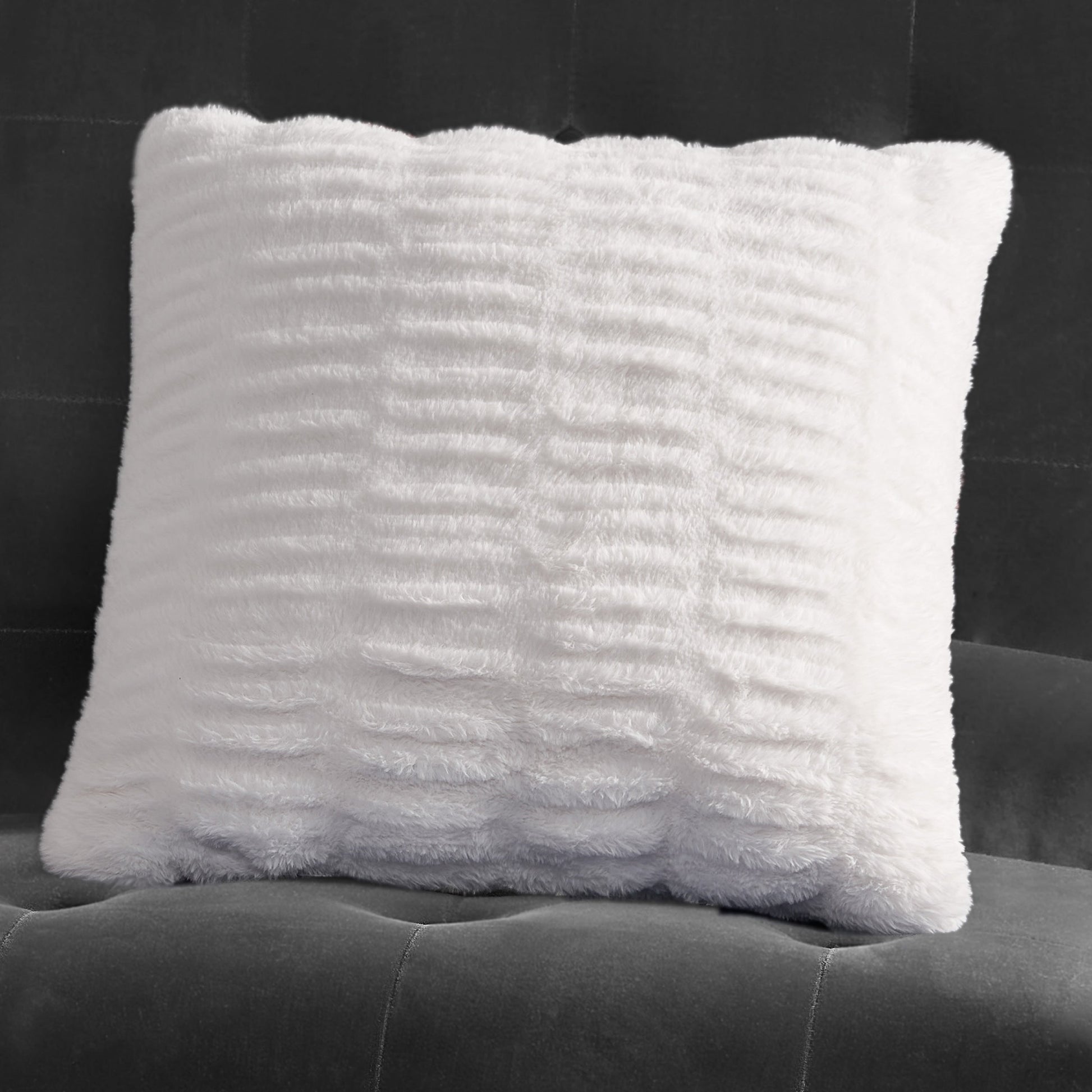 Pleated Faux Fur Decorative Pillow - White - Juicy Couture