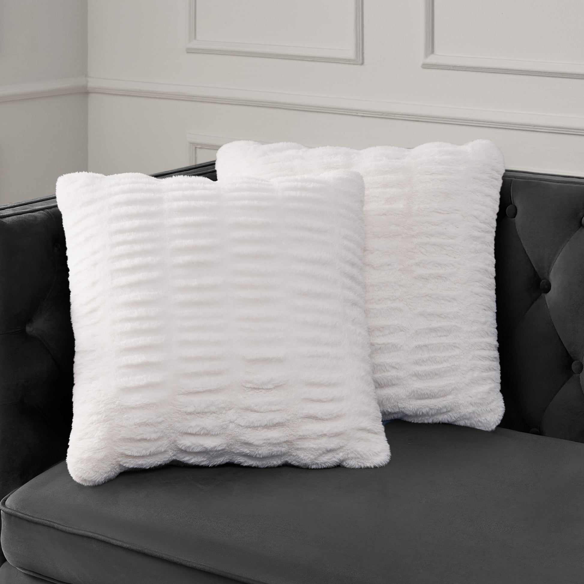 Pleated Faux Fur Decorative Pillow - White - Juicy Couture