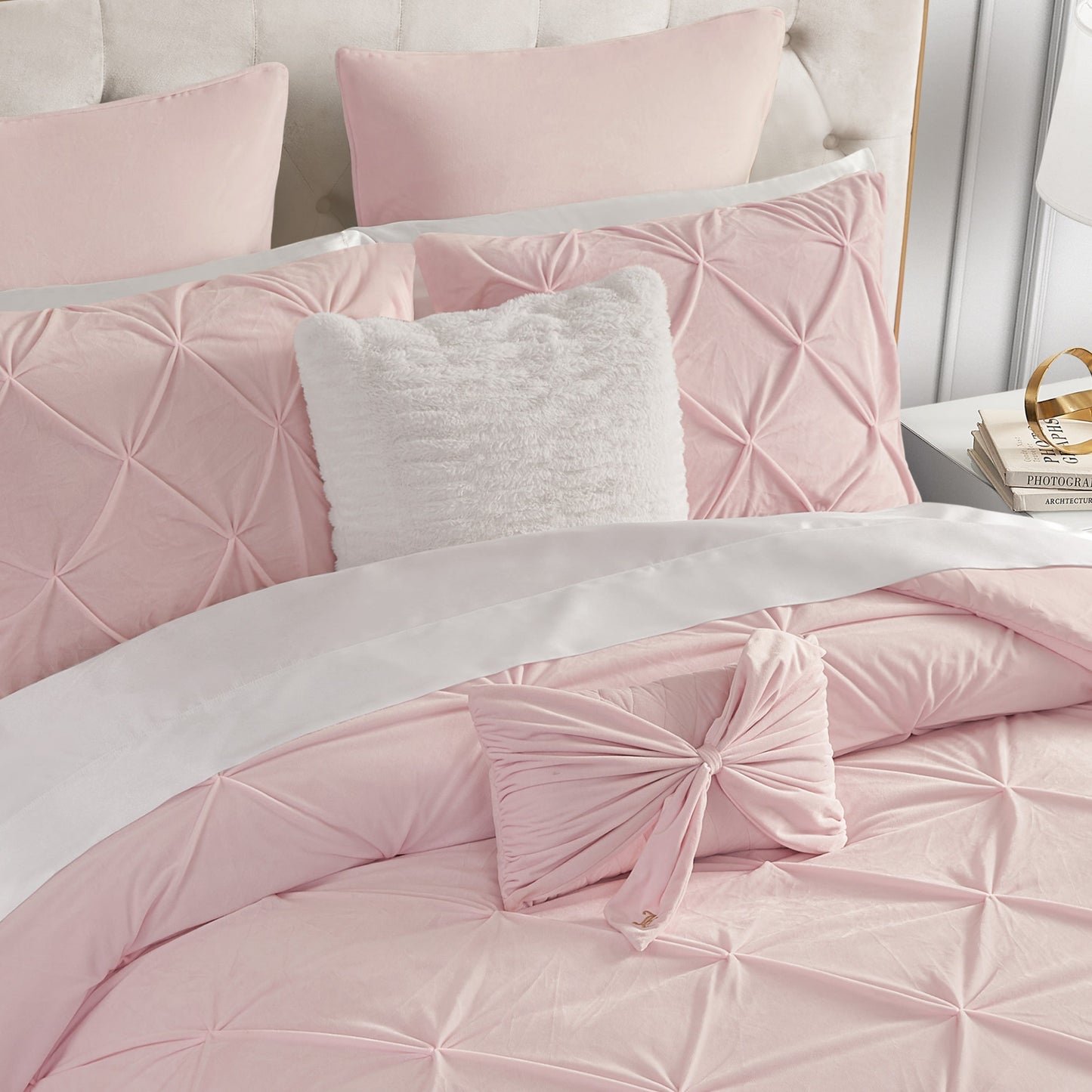 Pleated Faux Fur Decorative Pillow - White - Juicy Couture