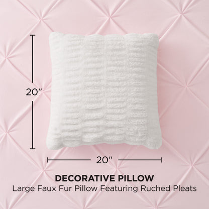 Pleated Faux Fur Decorative Pillow - White - Juicy Couture