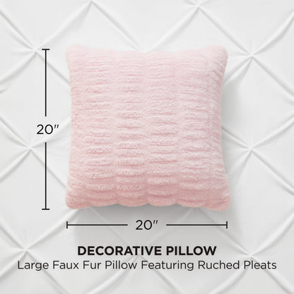 Pleated Faux Fur Decorative Pillow - Pink - Juicy Couture