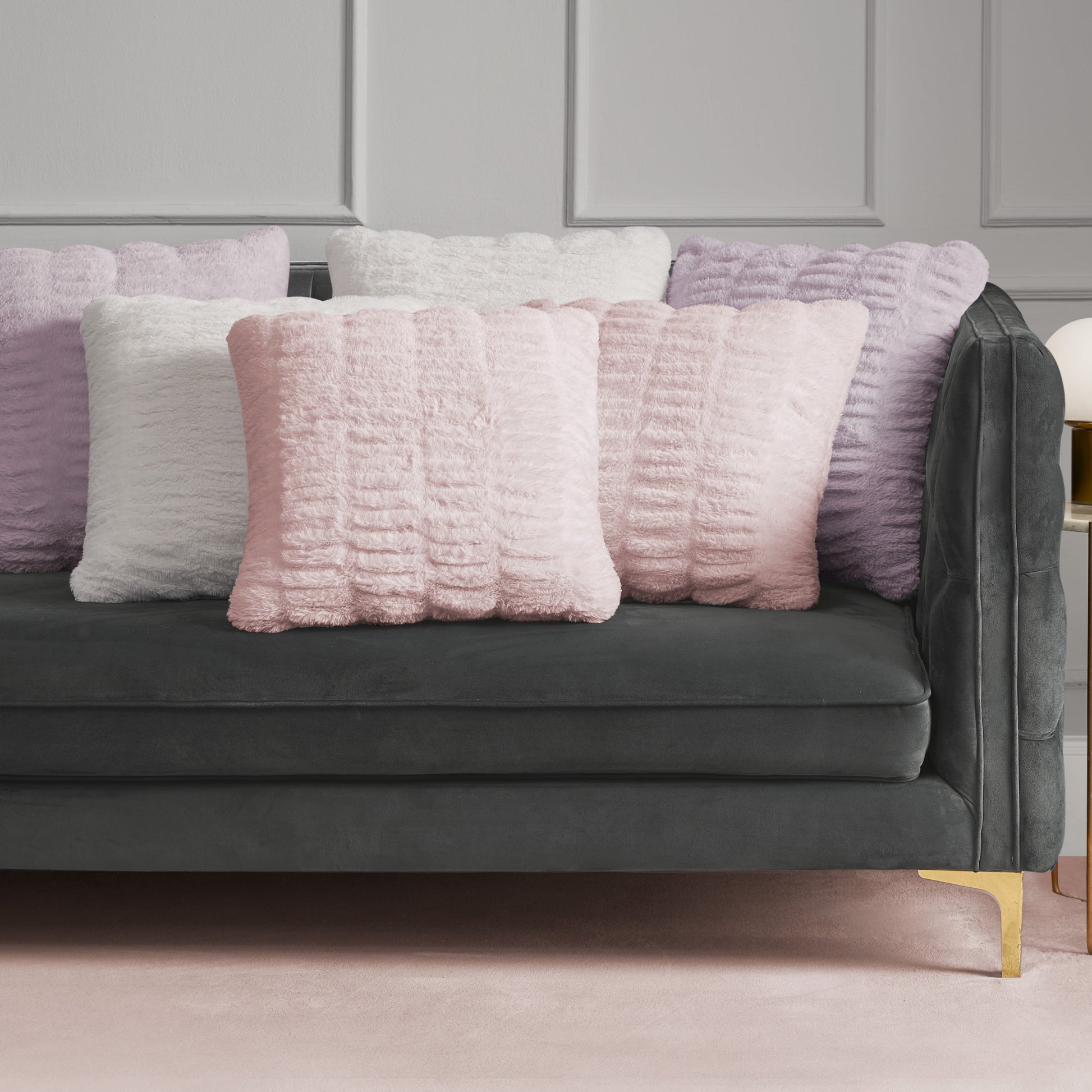 Pleated Faux Fur Decorative Pillow - Pink - Juicy Couture
