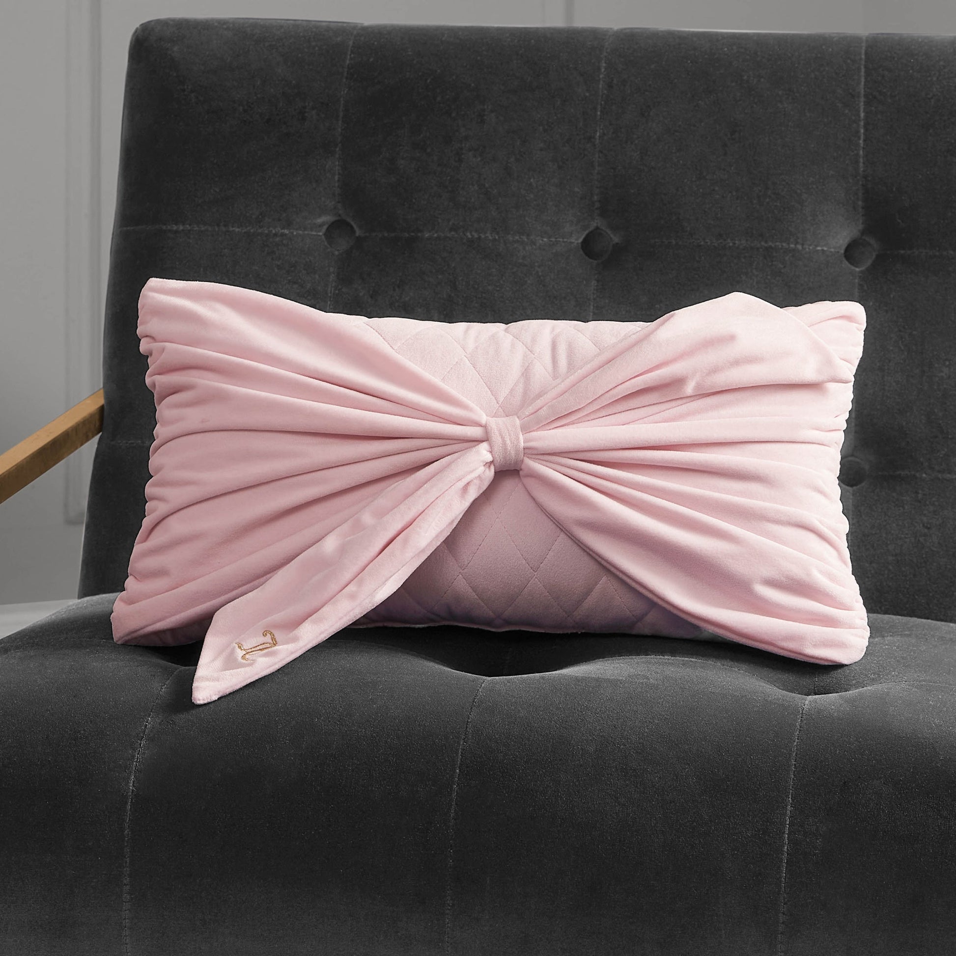 Velvet Bow Decorative Pillow - Marshmallow Pink - Juicy Couture