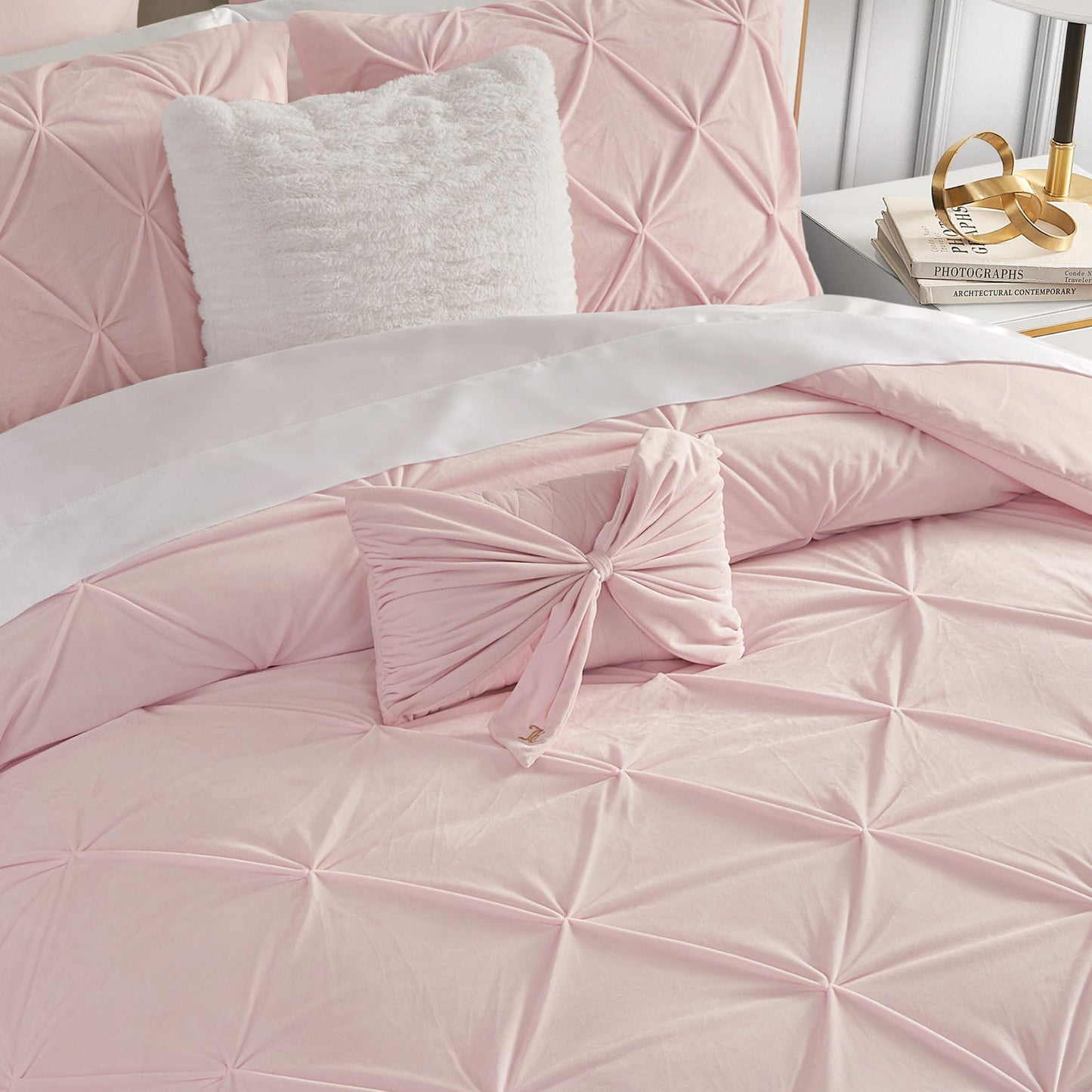 Velvet Bow Decorative Pillow - Marshmallow Pink - Juicy Couture