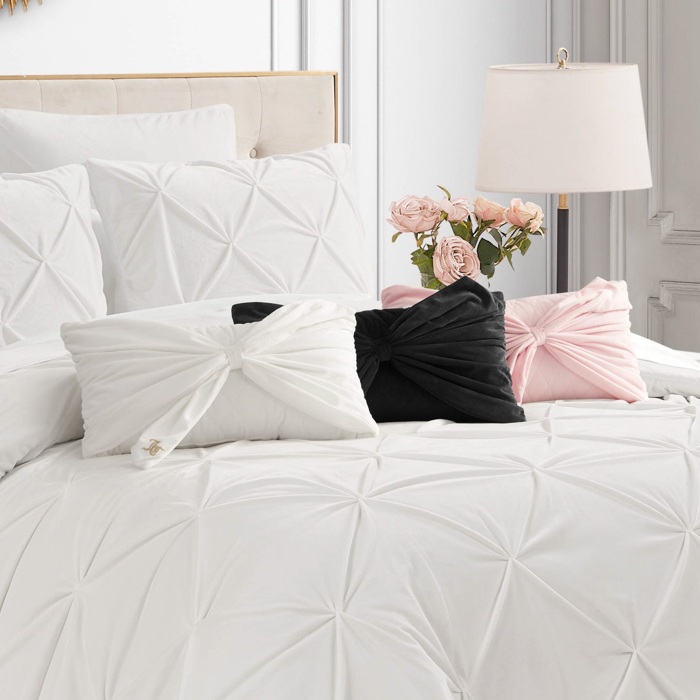 Velvet Bow Decorative Pillow - Marshmallow Pink - Juicy Couture