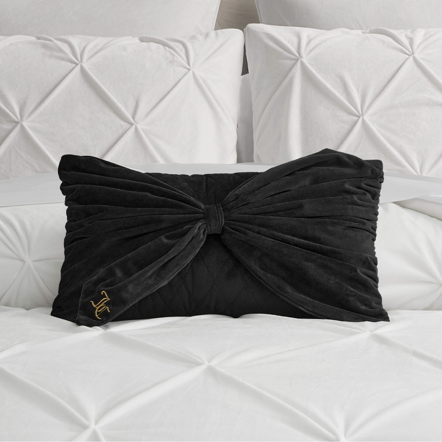 Velvet Bow Decorative Pillow - Black - Juicy Couture