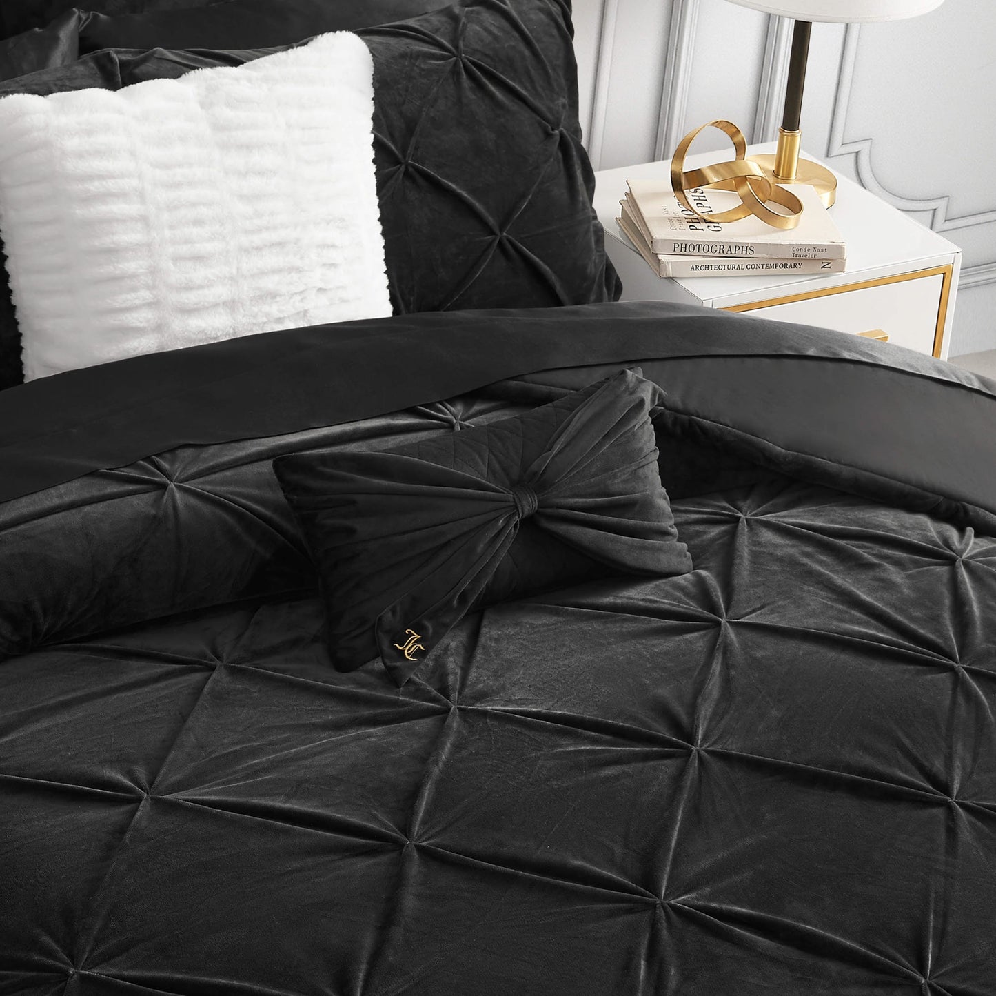Velvet Bow Decorative Pillow - Black - Juicy Couture