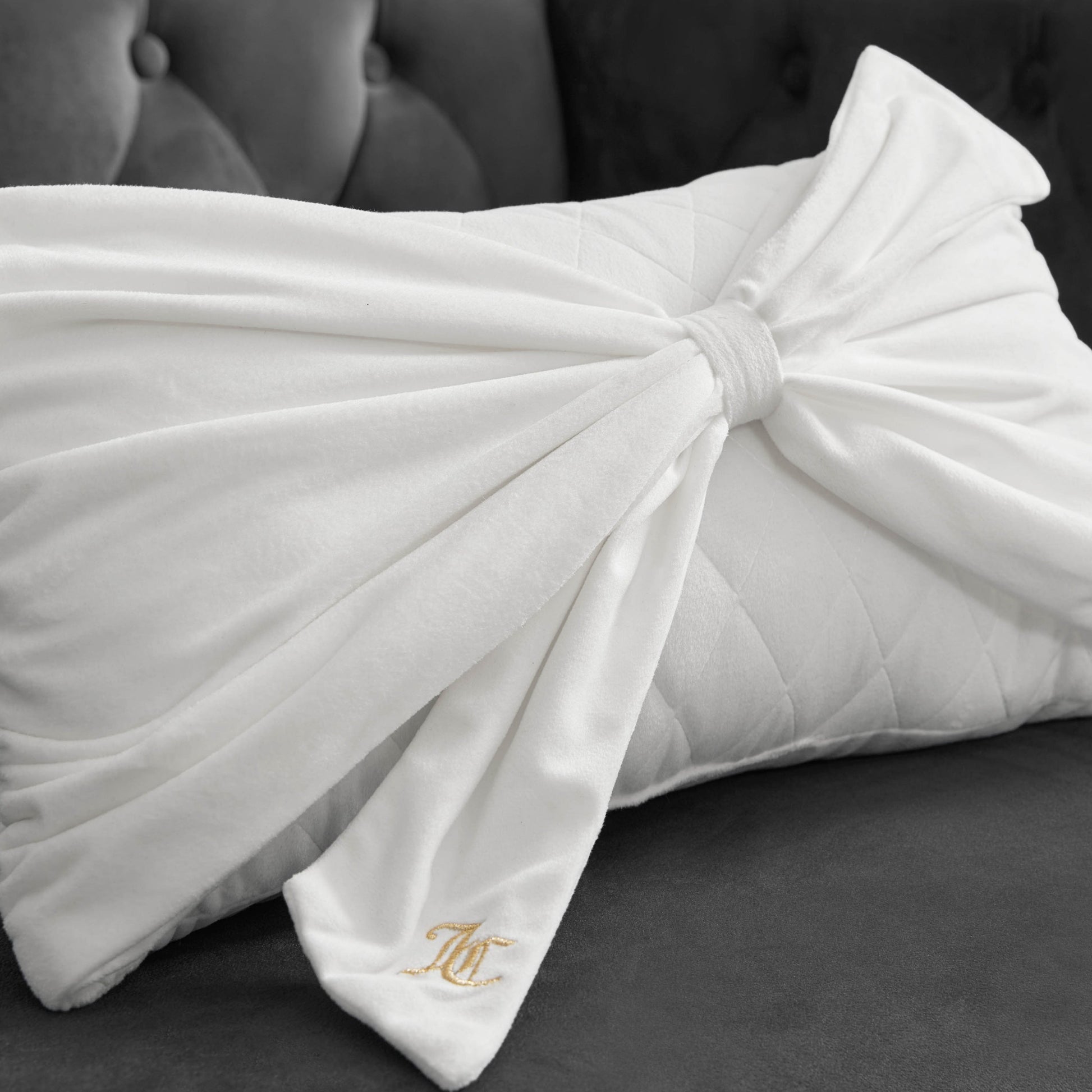 Velvet Bow Decorative Pillow - White - Juicy Couture