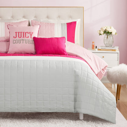 Color Blocked Pieced Comforter Set - Pink/White/Grey - Juicy Couture
