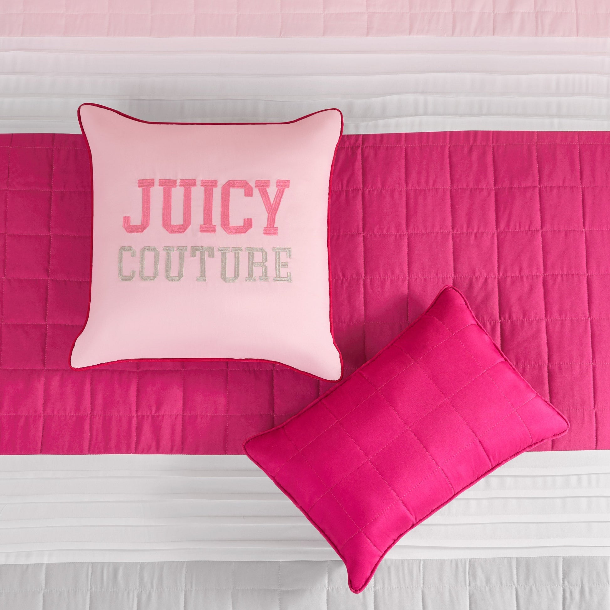 Color Blocked Pieced Comforter Set - Pink/White/Grey - Juicy Couture
