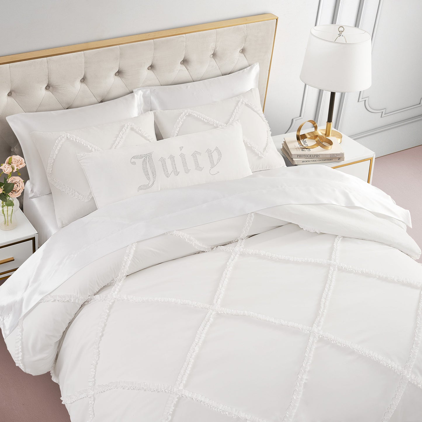 Diamond Ruffle Comforter Set - White - Juicy Couture