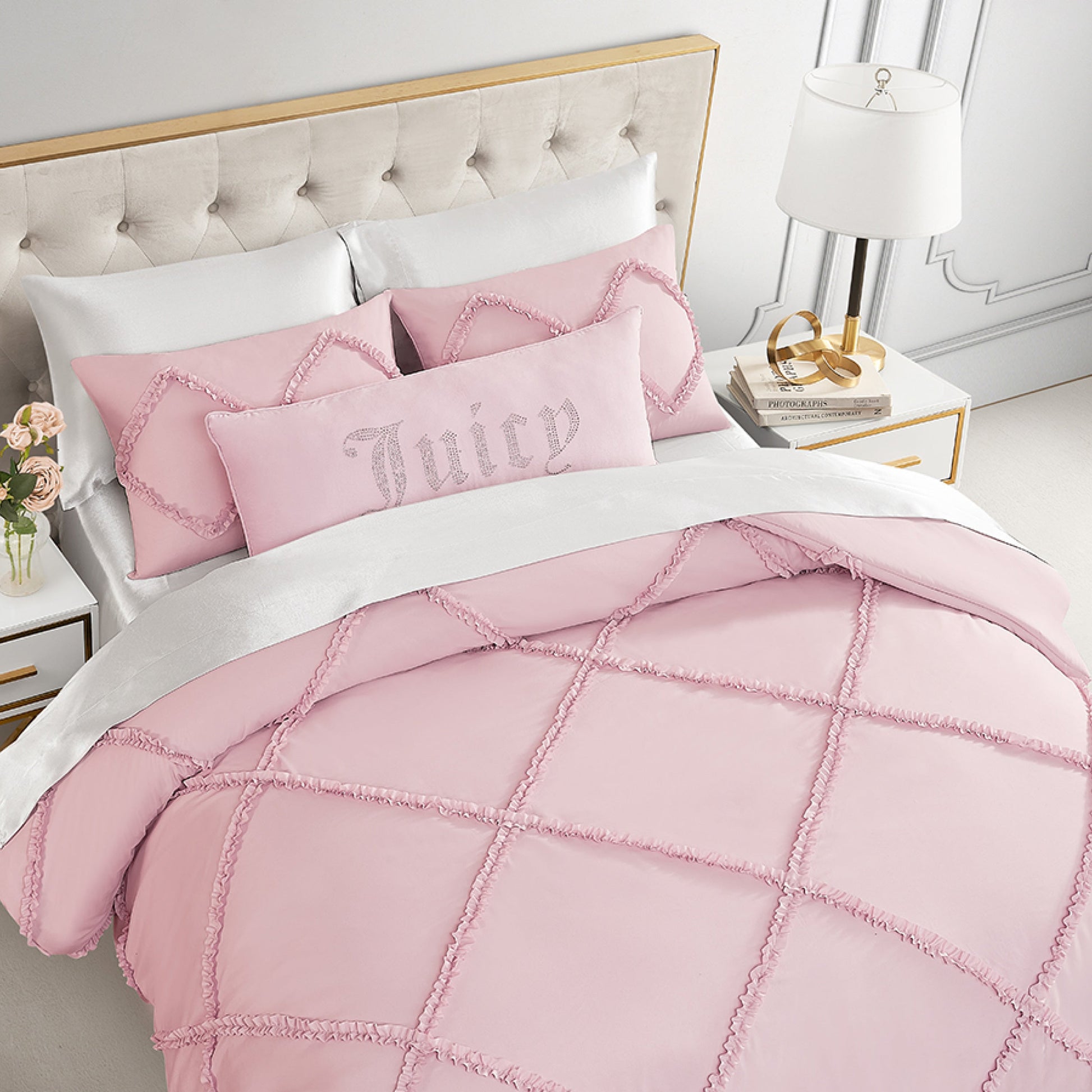 Diamond Ruffle Comforter Set - Blush Pink - Juicy Couture