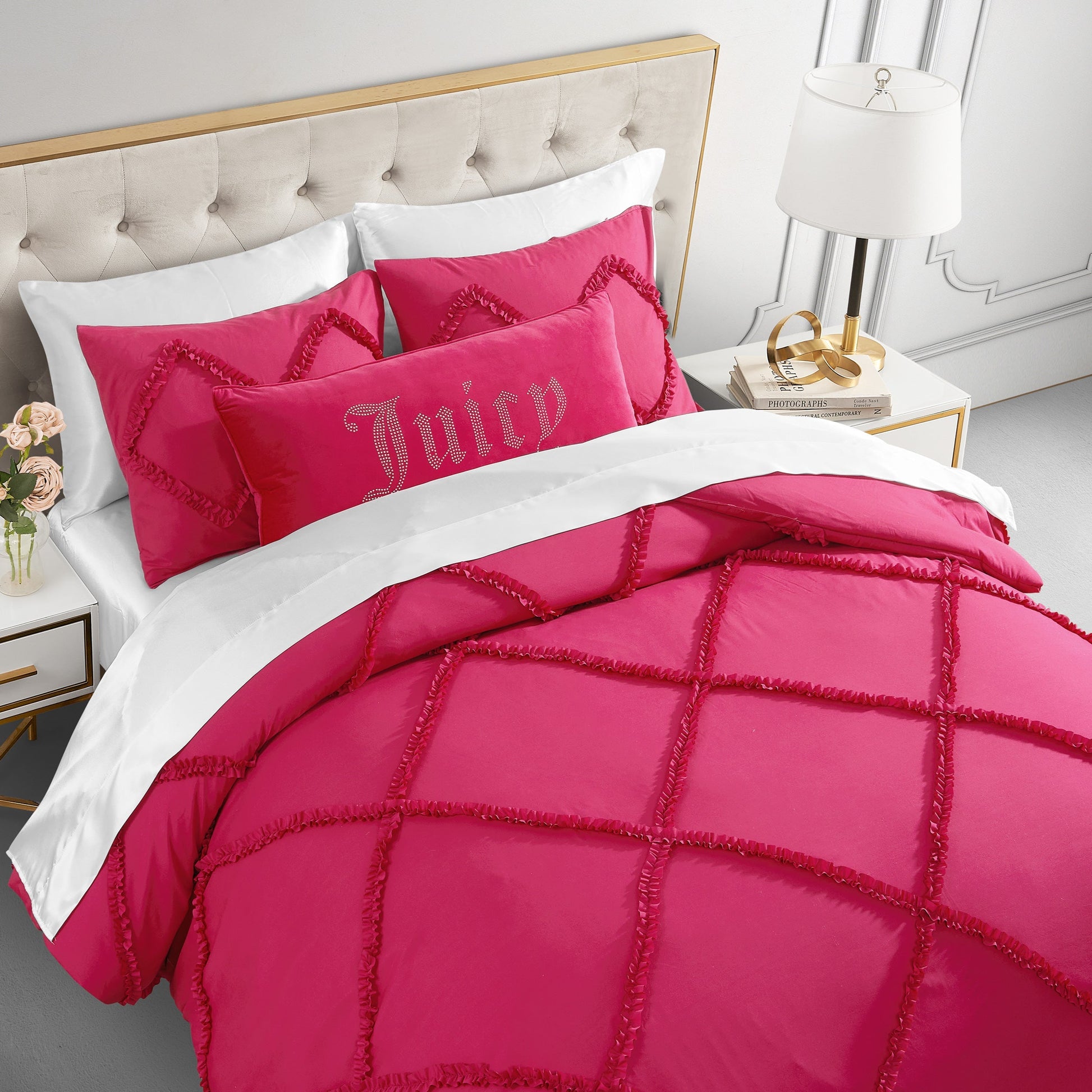 Diamond Ruffle Comforter Set - Hot Pink - Juicy Couture