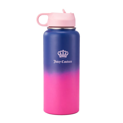 Go Girl Stainless Steel Water Bottle with Pop-up Straw - Navy/Pink - Juicy Couture