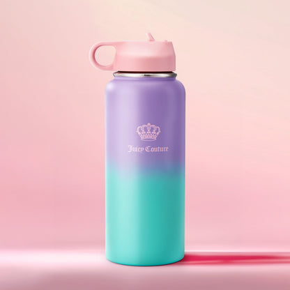 Go Girl Stainless Steel Water Bottle with Pop-up Straw - Purple/Teal - Juicy Couture