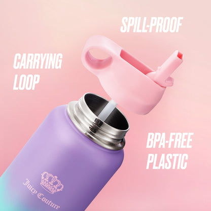 Go Girl Stainless Steel Water Bottle with Pop-up Straw - Purple/Teal - Juicy Couture