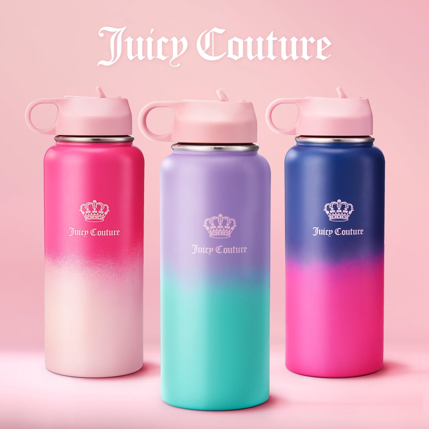 Go Girl Stainless Steel Water Bottle with Pop-up Straw - Purple/Teal - Juicy Couture