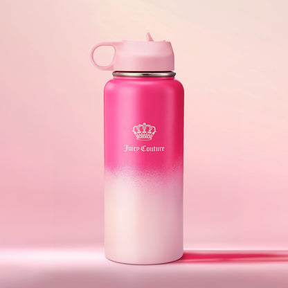 Go Girl Stainless Steel Water Bottle with Pop-up Straw - Hot Pink/Pink - Juicy Couture