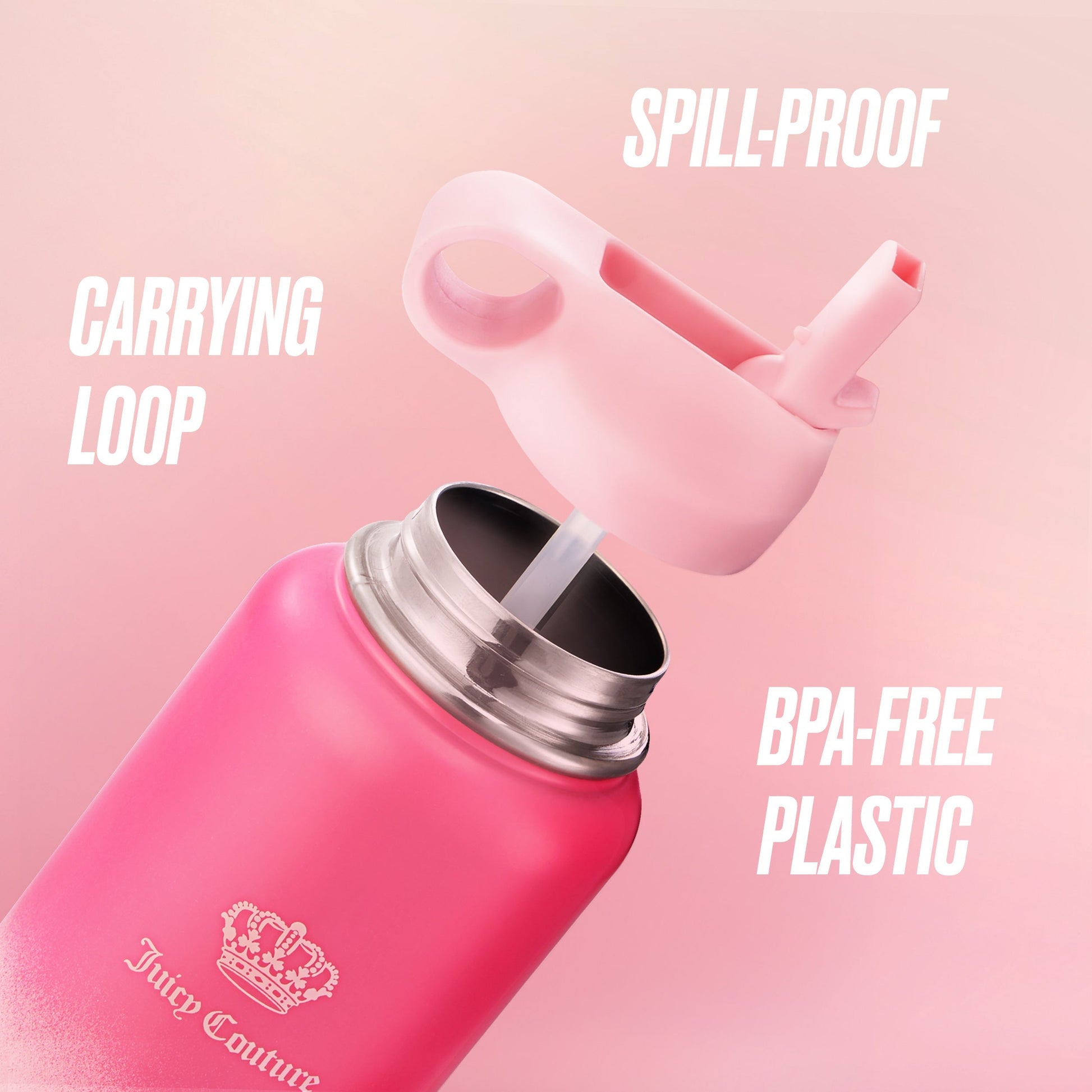 Go Girl Stainless Steel Water Bottle with Pop-up Straw - Hot Pink/Pink - Juicy Couture
