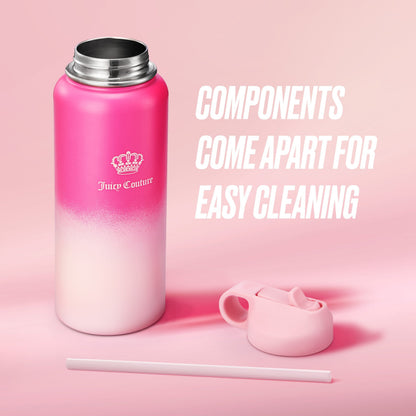 Go Girl Stainless Steel Water Bottle with Pop-up Straw - Hot Pink/Pink - Juicy Couture