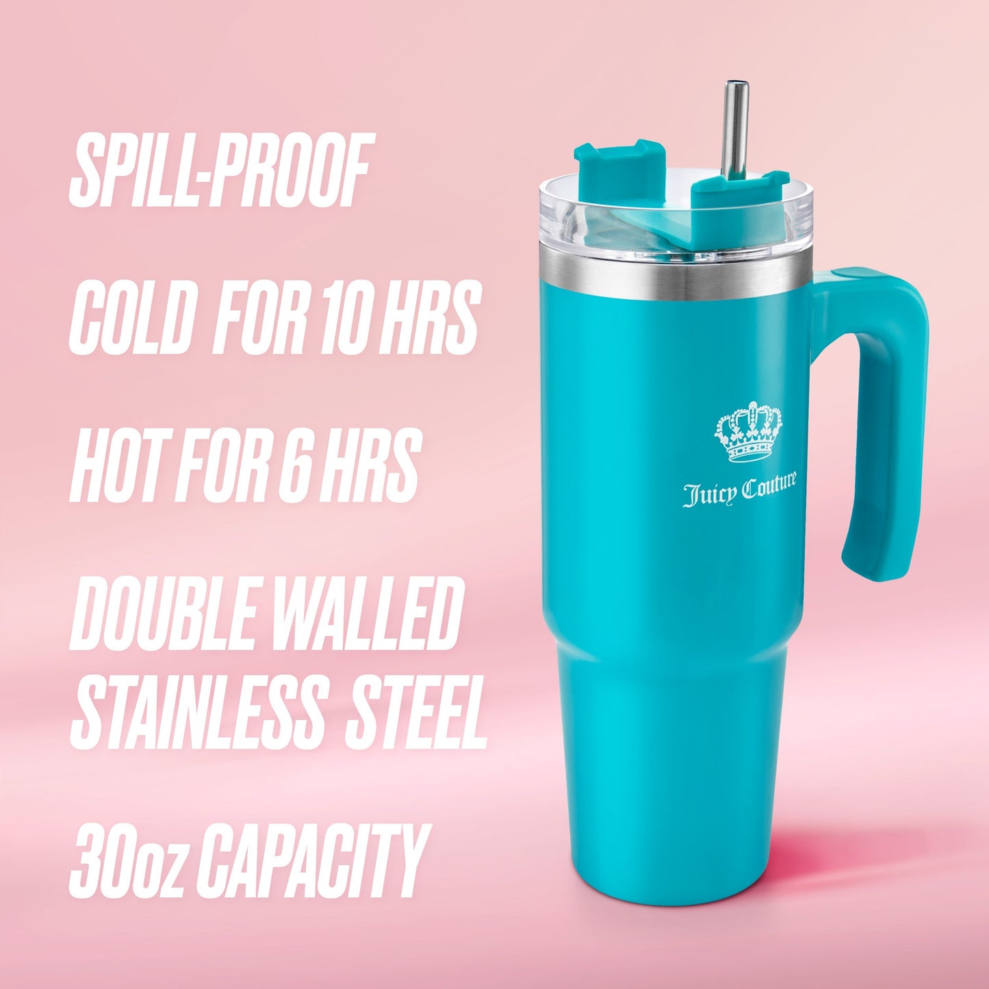 Glam Logo Stainless Steel Water Bottle - Teal - Juicy Couture