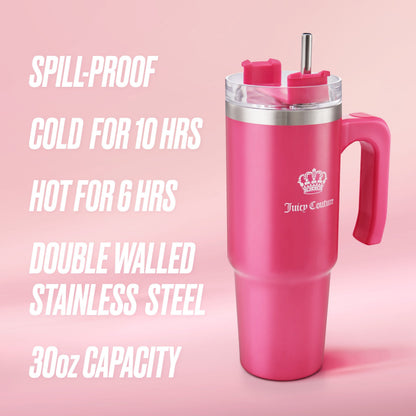 Glam Logo Stainless Steel Water Bottle - Hot Pink - Juicy Couture