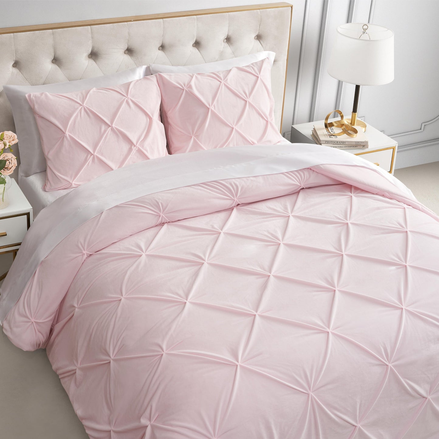 Kiss Pleat Micromink Comforter Set - Light Pink - Juicy Couture