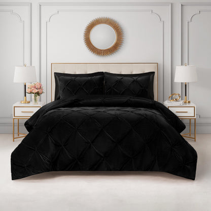 Kiss Pleat Micromink Comforter Set - Black - Juicy Couture