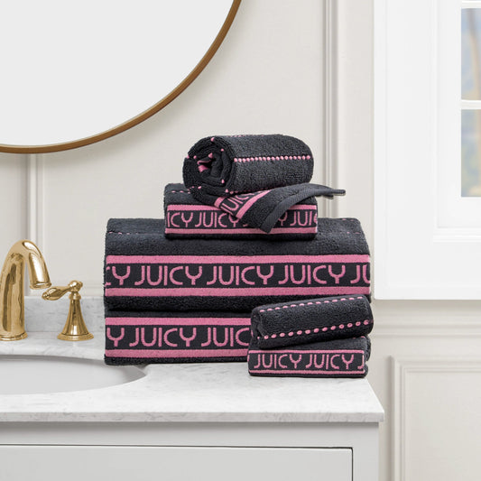 Plush Stripe Bath Towel Set - Black - Juicy Couture